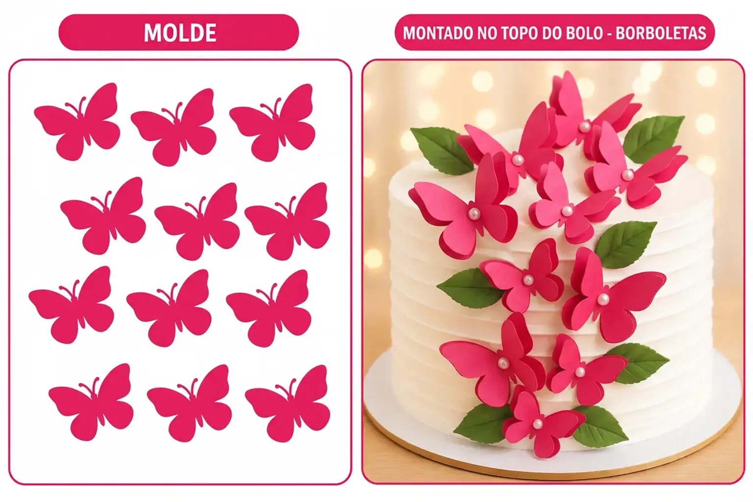 Topo de bolo montado com moldes de borboletas - modelo 3
